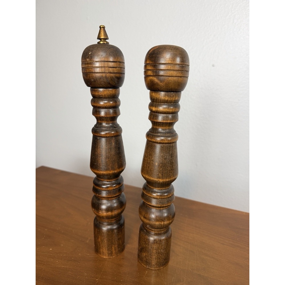 Tall Vintage Solid Hardwood  Pepper Grinder Mill & Salt Shaker Set - 11.5" Tall‎